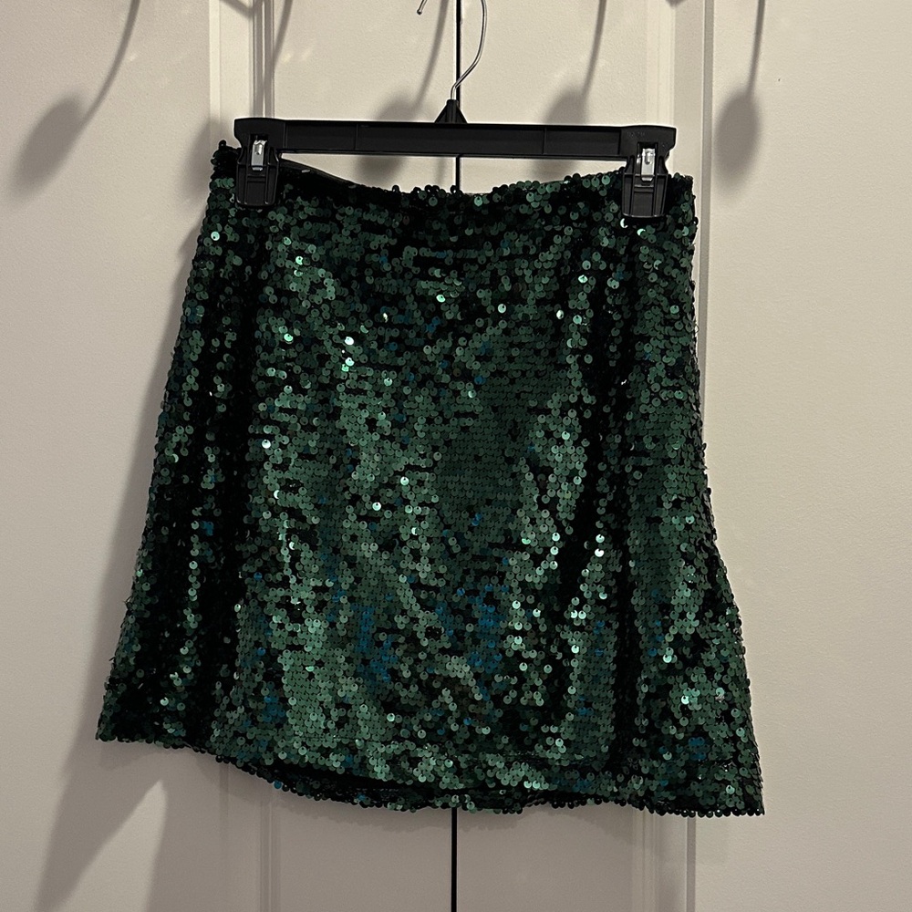 Leith Green Sequin Mini Skirt